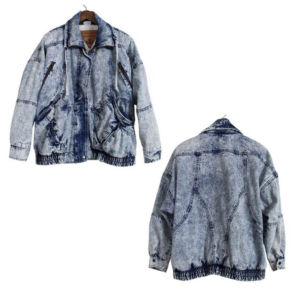 Giacca Blues 80s Acid-wash Denim Bomber Jacket - Picture 16 of 16